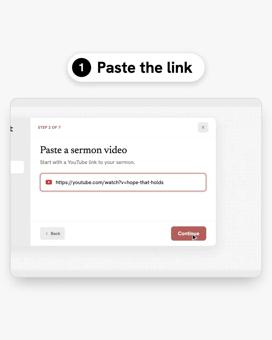 Sample screen asking for a sermon link to paste.
