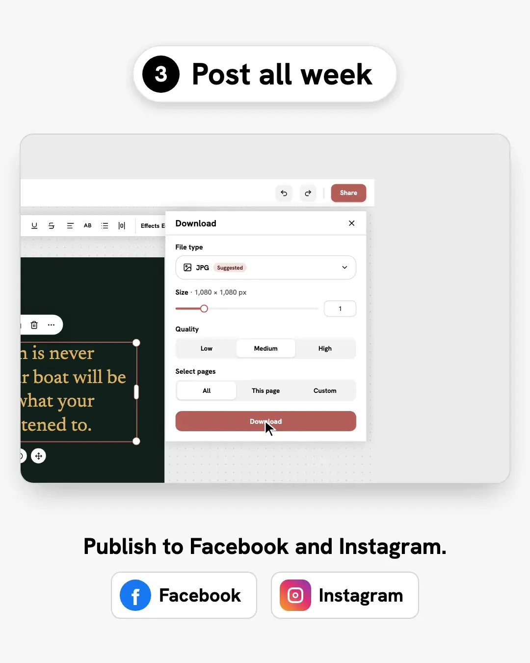 Sample posts ready to share to Facebook and Instagram.