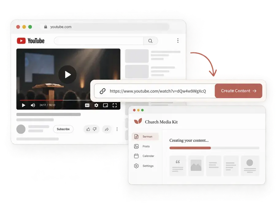 Illustration of choosing a public YouTube sermon to create content from